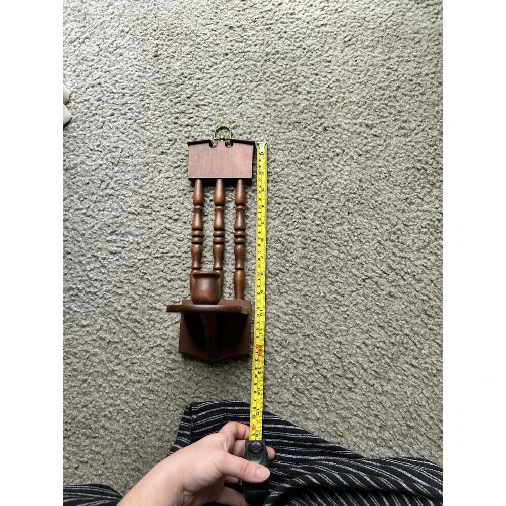 Vintage Wooden Spindle Back Wall Hanging Candle Holder. Cottage Core Country
